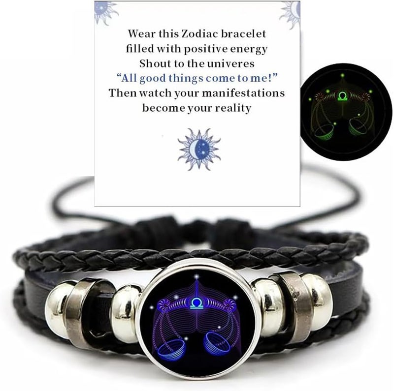 VBWEOI Store Gleym Bracelet, Zodiac Signs Spirit Bracelet, Multilayer Adjustable 12 Constellation Zodiac PU Leather Bracelet, Gleym Manifestation Bracelet Jewelry Gifts for Women and Man - Image 1